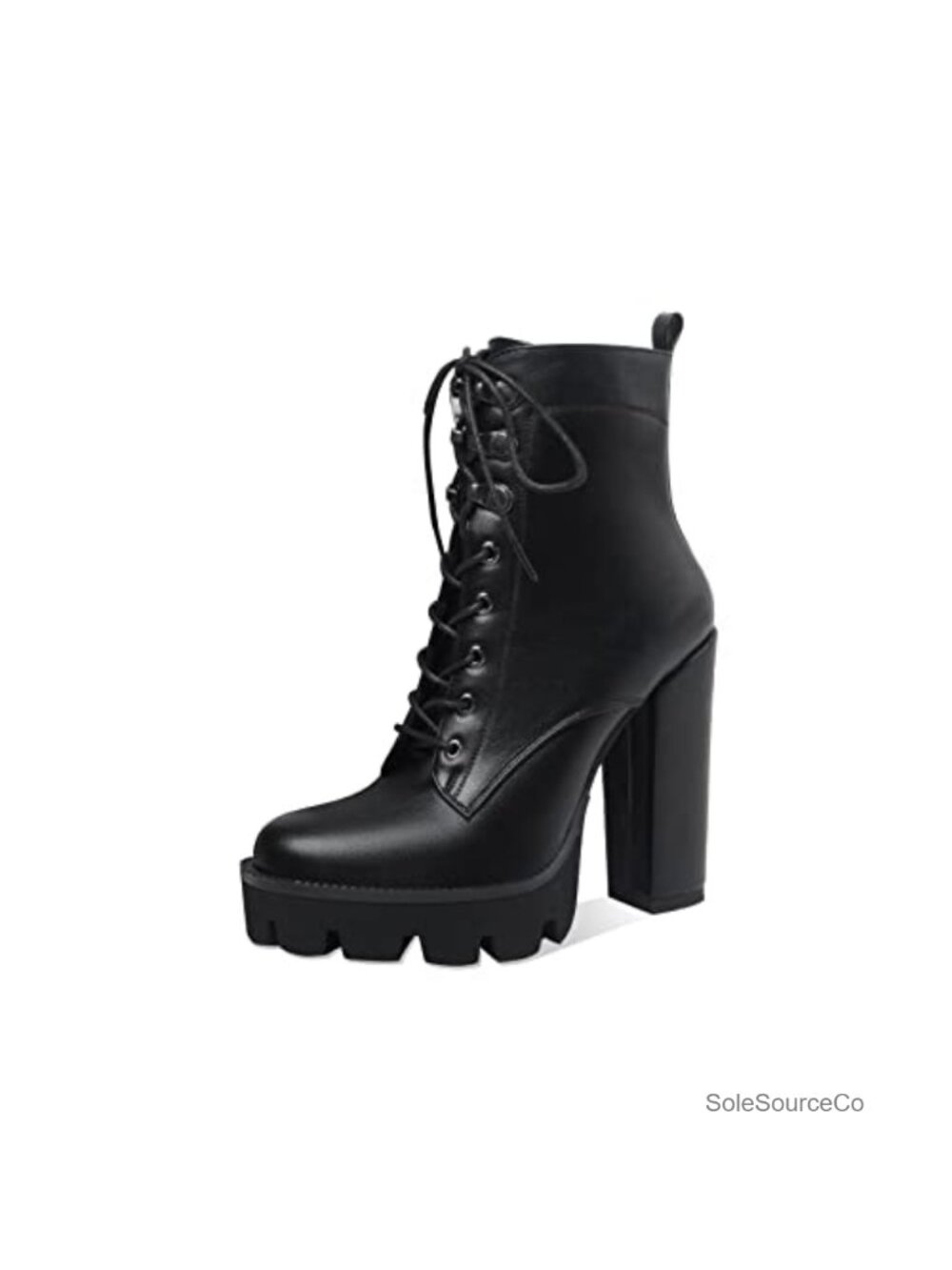 Platform Ankle Boots Chunky Heel Lace Up Combat Booties Faux Leather